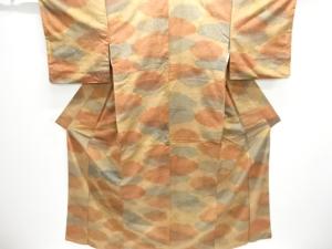 アンティーク　雲に花模様手織り紬着物